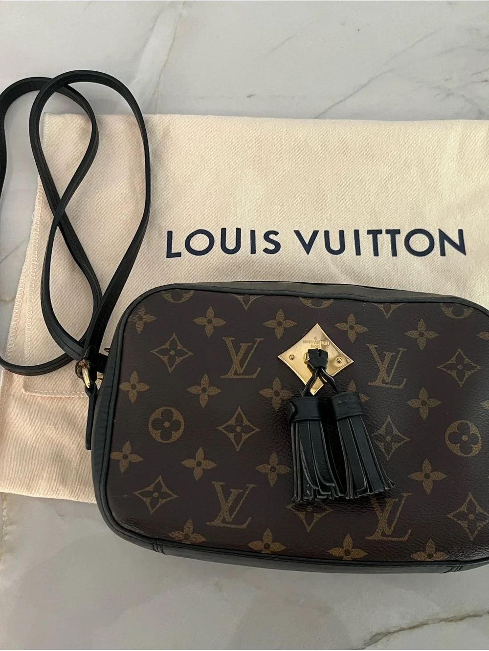 Louis Vuitton Monogram Santoinge Canvas Crossbody Bag in Brown with Black Trim - Picture 6 of 10